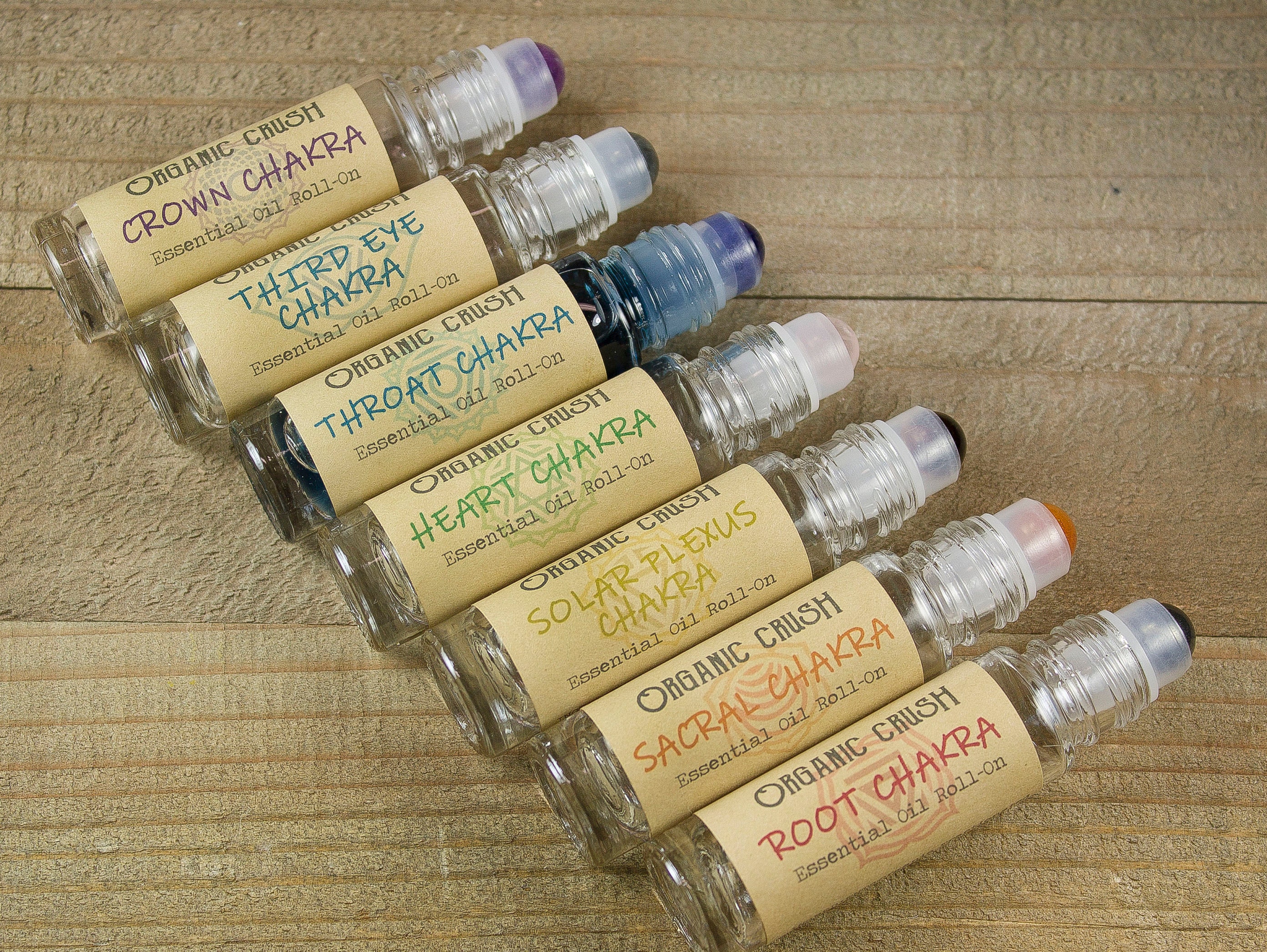 Set Of 7 Chakra Essential Oil Roll-Ons | Oils For Meditation Chakra Balancing Gemstone Rollers