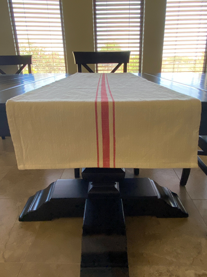 Farmhouse Striped Table Runner - Natural With Tomato Red Stripe Decor Rustic Linens
