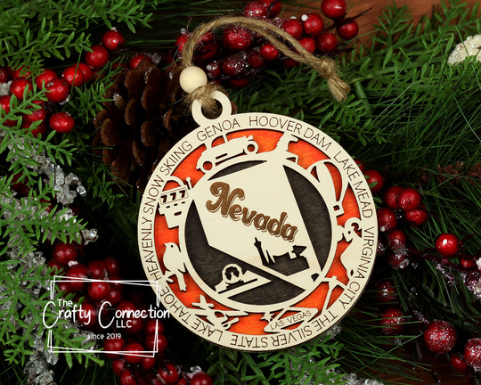 Nevada Christmas Ornament, Wooden Ornament Exchange, Nv State Family Travel