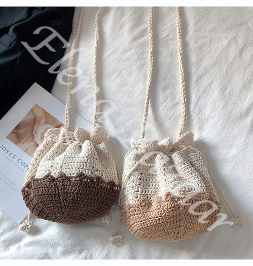 Retro Cotton Drawstring Shoulder Bag, Hand Crochet Woven Purse, Fashion Casual Crossbody Bag Women's Purse Handmade
