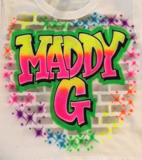 Airbrush 80's 90's Theme Graffiti Hip Hop Yellow & Hot Pink Name Retro Party T-Shirts Airbrushed T Shirt