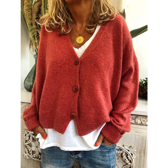 Winter Knitted Wool Blend Casual Long Sleeve Sweater - Red, M