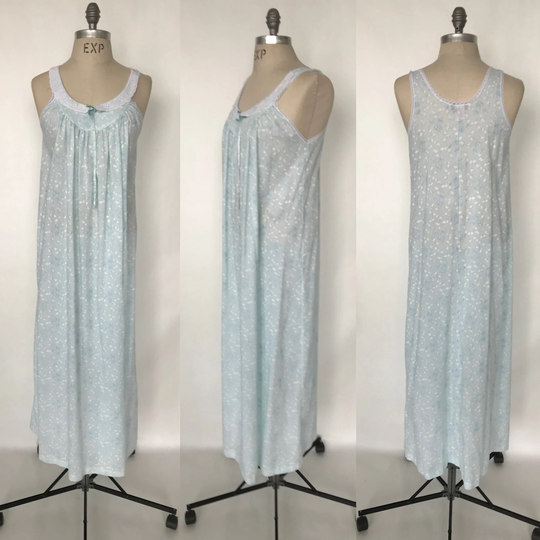 Vintage 80S Brandywine Blue & White Floral Print Cotton Blend Long Nightgown/Women's Size Small S Free Us Shipping