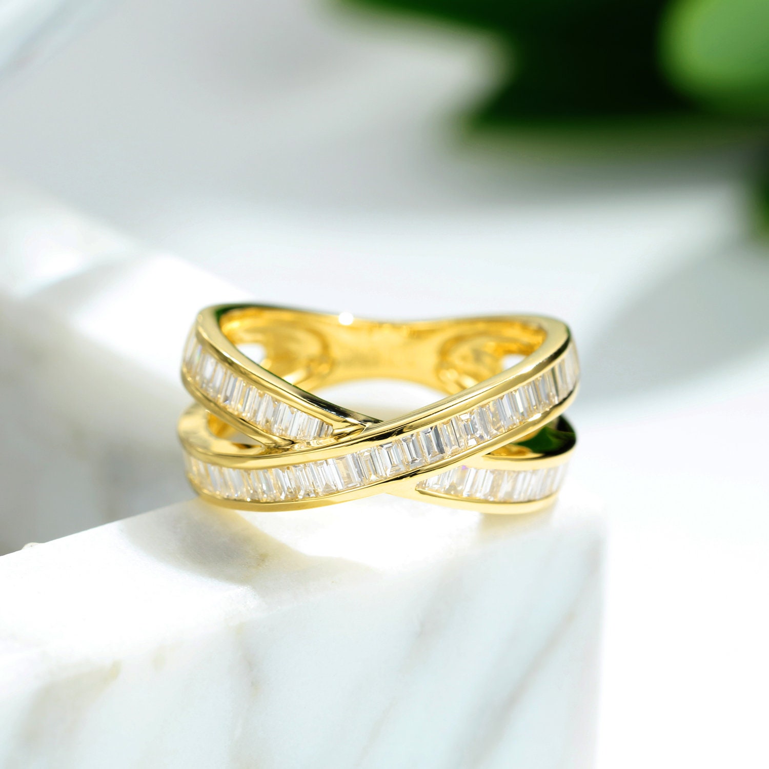 Diamond Crisscross Overlapping Ring in Solid 18K Gold/Diamond X Band/Custom Fine Jewelry/Personalization Design/Gift For Women & Girls