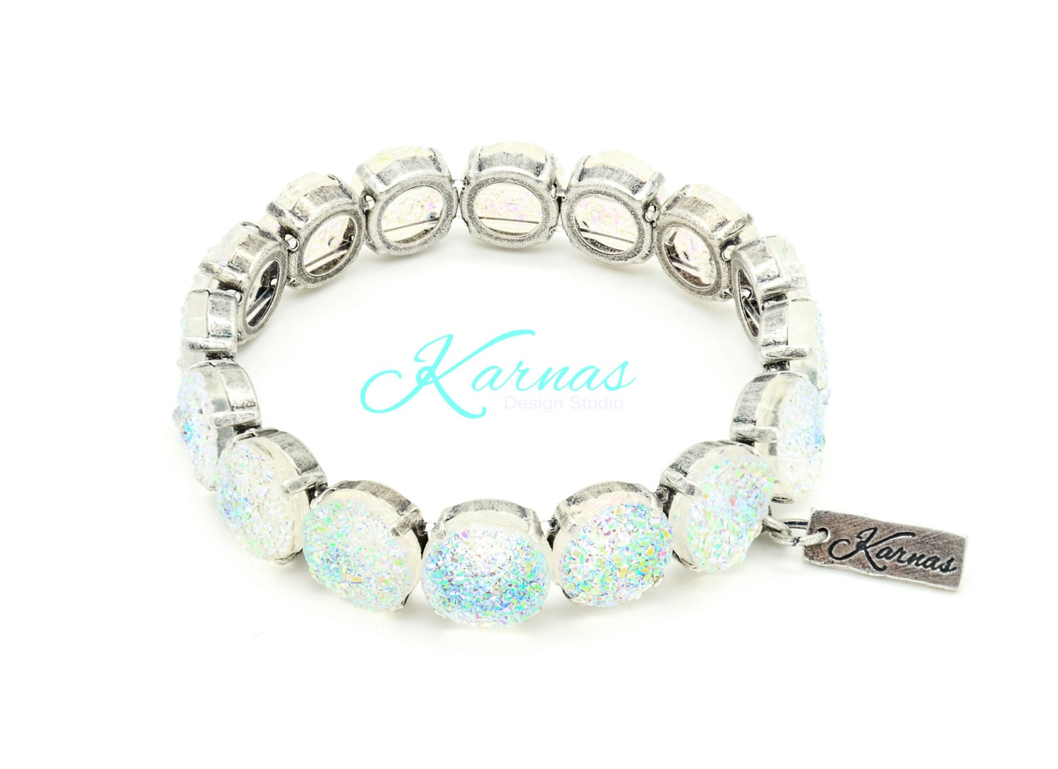 Druzy Ab 12mm Stretch Bracelet Crystal Faux Druzy Pick Your Finish Karnas Design Studio Free Shipping