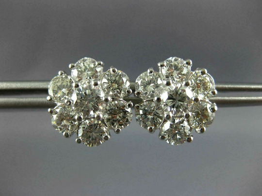 Estate Extra Large 3.89Ct Diamond 14Kt White Gold Flower Cluster Earrings