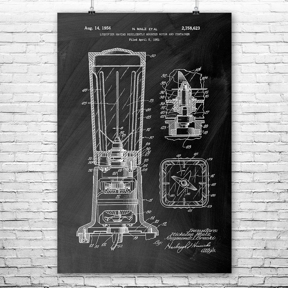 Blender Poster Print, Smoothie Shop Art, Kitchen Culinary Gifts, Cooking Gift, Diner Decor, Chef Restaurant Mixer Blueprint