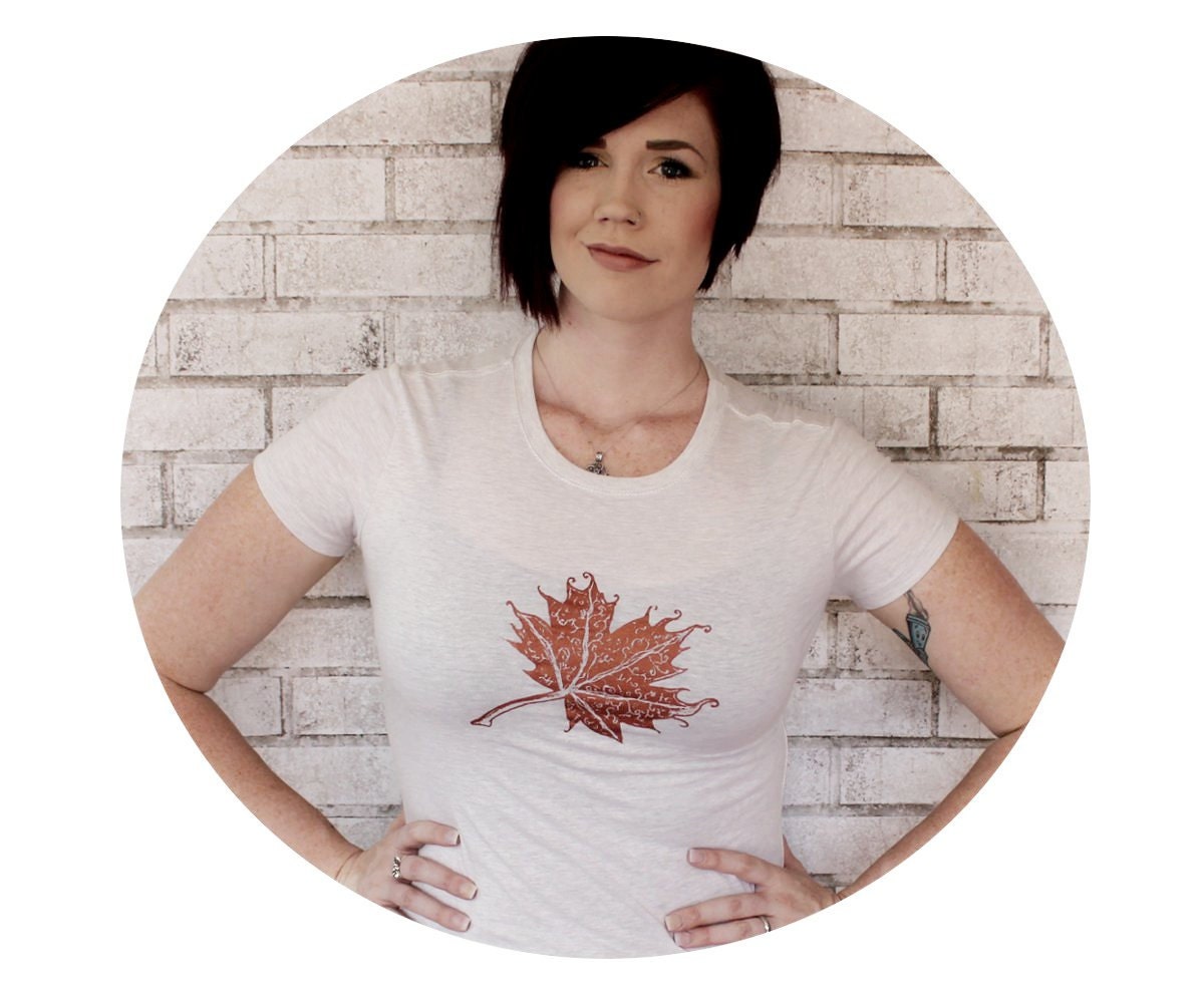 Maple Leaf Shirt, Ladies Cotton Blend Crewneck Tshirt, Oatmeal Cream, Heather Ivory, Fall Leaves, Autumn Harvest, Copper Rust, Short Sleeve