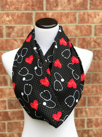 Valentine Day Heart Scarf Red Black Dot Heartbeat Infinity Love Nurse Cardiac Doctor Cardiologist