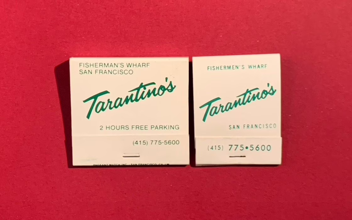 Vintage Matchbooks, Tarantinos, Restaurant, Fishermans Wharf, San Francisco, Lot Of 2, with All Match Sticks, Free Ship Usa