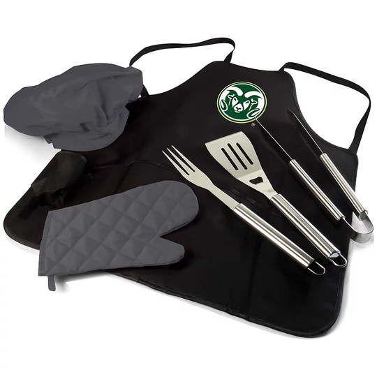 Picnic Time Colorado State Rams BBQ Apron Pro Grill Set, Black