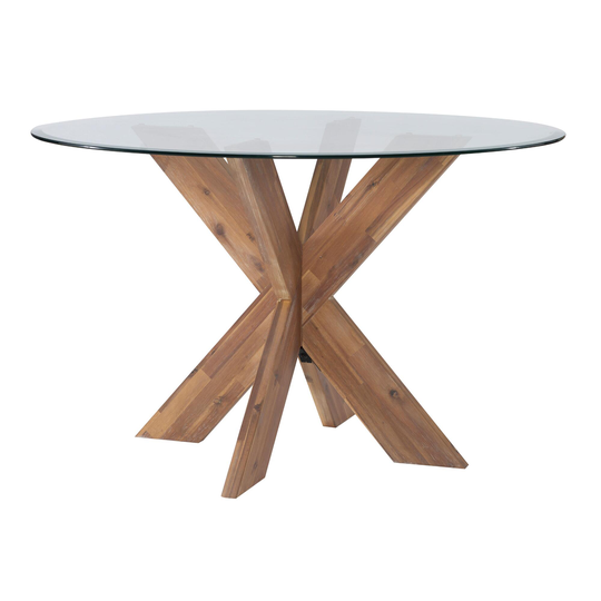 Round Acacia Wood and Glass Top Kent Dining Table: Natural - Small by World Market