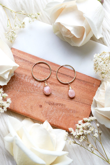 Sunstone Baby Hoop Earrings | 14K Goldfilled Hoops + Hand-Wrapped Drops // .925 Sterling Silver