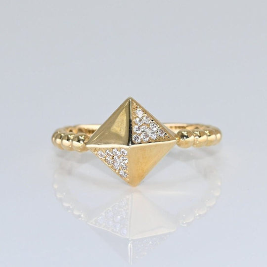 14K Solid Gold Quadrilateral Moissanite Ring/Unique Design Real Pyramid For Her Handmade Fine Jewelry By Selanica