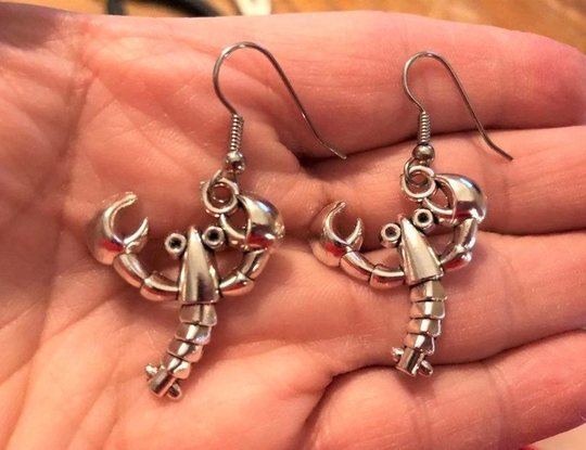 Crawfish Fish Hook Earrings Silver Plate Crayfish Low Country Boil Seafood Gift For Her Christmas Cajun Mud Bug Louisiana