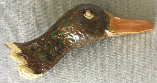 Rarest Mimi Di N Signed Enameled Duck's Head 5 1/2" Animalier Belt Buckle Gold Metal Glass Eye Vintage Designer Runway Couture Large Bird