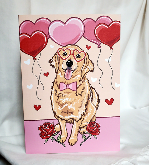 Golden Retriever With Heart Balloons Greeting Card