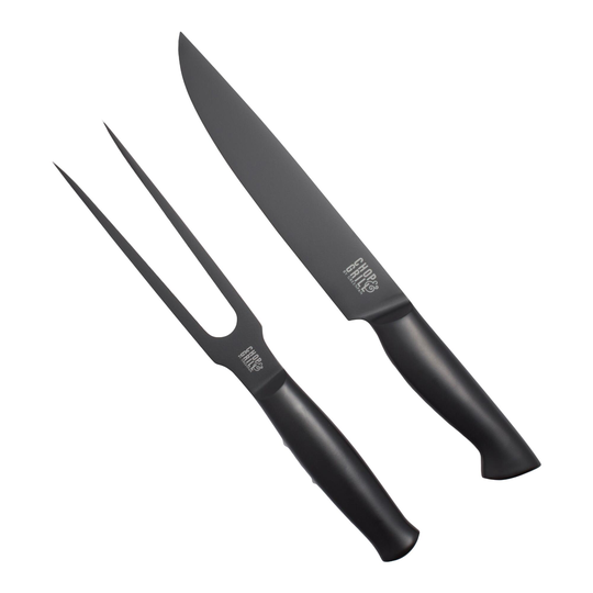 GreenPan Chop & Grill Carving Knife & Fork Set: Black - Stainless Steel by World Market