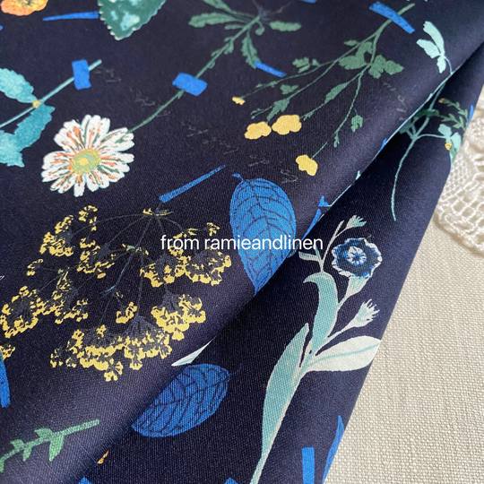 Imported Silk Fabric, Flowers & Plants Collection Print, Cotton Blend Half Yard By 44" Wide