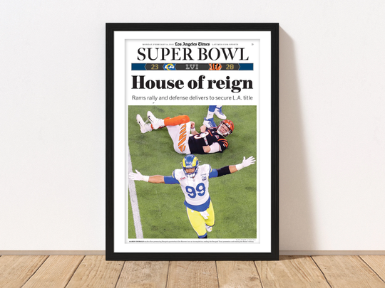 Framed La Times Rams Super Bowl Champions Front Page Newspaper