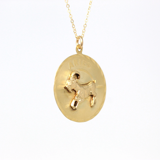 Sale - Vintage Aries Necklace Retro 14K Yellow Gold Ram Astrological Sign Charm Circa 1970S Zodiac Celestial Fire Element Fine Jewelry