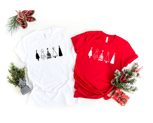 Christmas Tree Shirt, Merry Trees Tee, Shirts For Women, Tshirt, Happy Holiday Tee