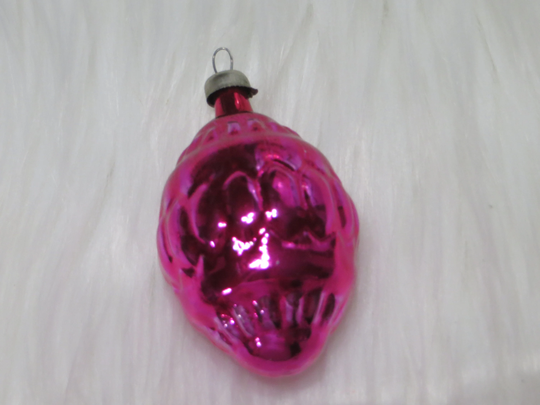Vintage Glass Christmas Ornament-Old World-Poland-Shape-Tear Drop-Hand Blown-Hot Pink