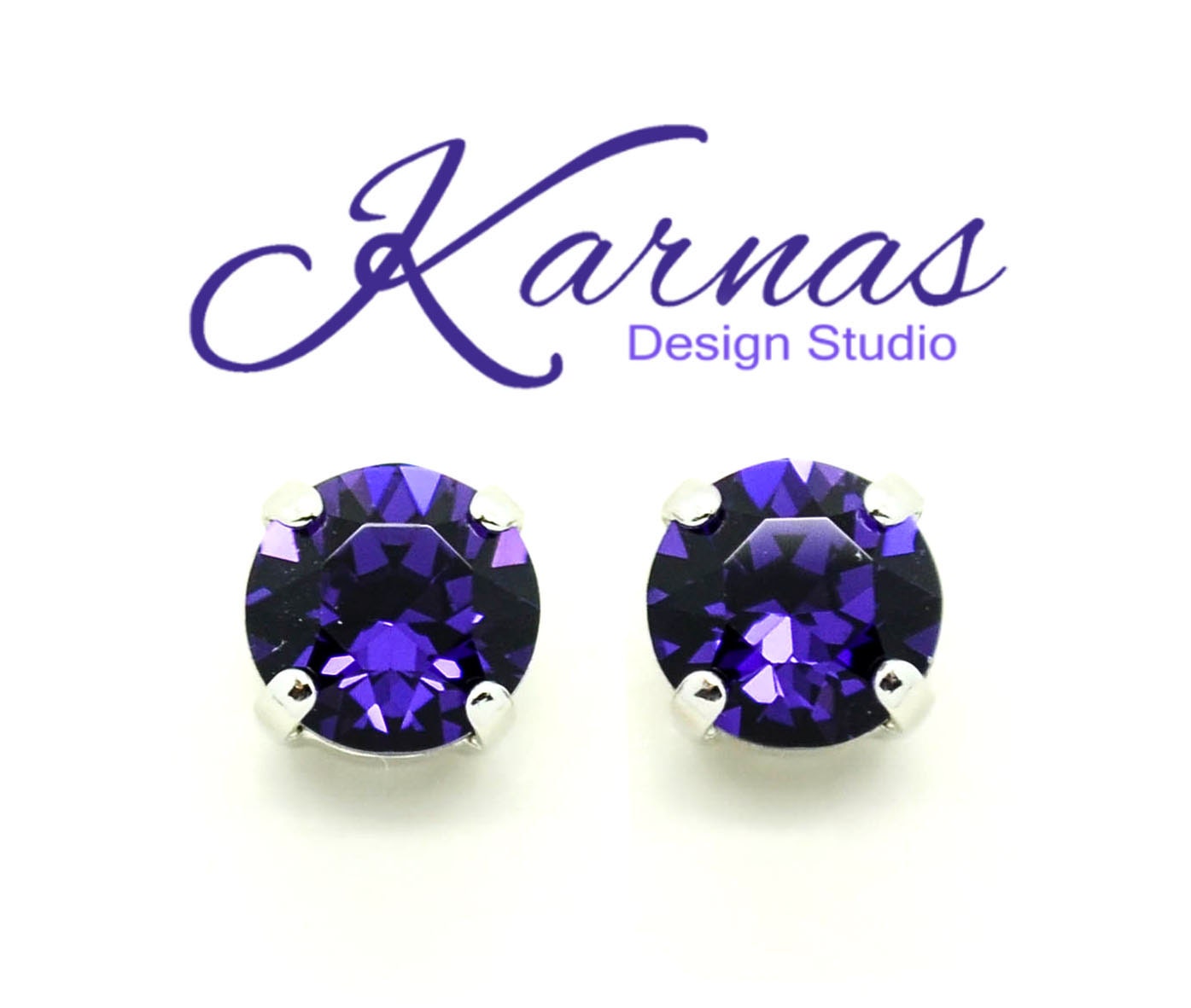 Purple Velvet 8mm Stud Or Drop Earrings Made With Genuine Crystal Choose Your Finish Karnas Design Studio Free Shipping