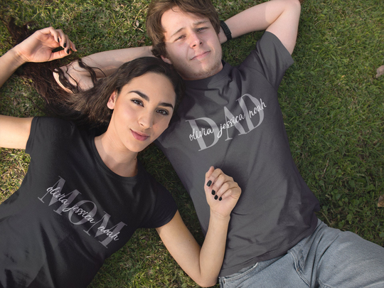 Custom Matching Mom & Dad Shirts With Kids Names | Set Personalized Tees