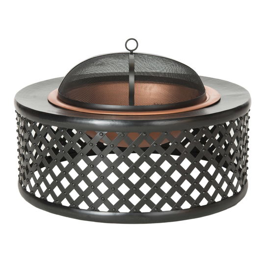 Copper and Black Metal Lattice Weave Lennox Fire Pit: Black/Metallic by World Market