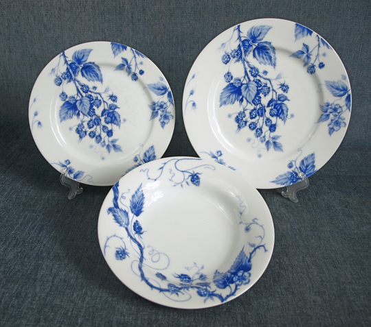 Williams - Sonoma Ormonde Porcelain Dinnerware Set W Raspberry Pattern Dinner Plate, Bread/Salad Plate & Pasta Soup Bowl Japan