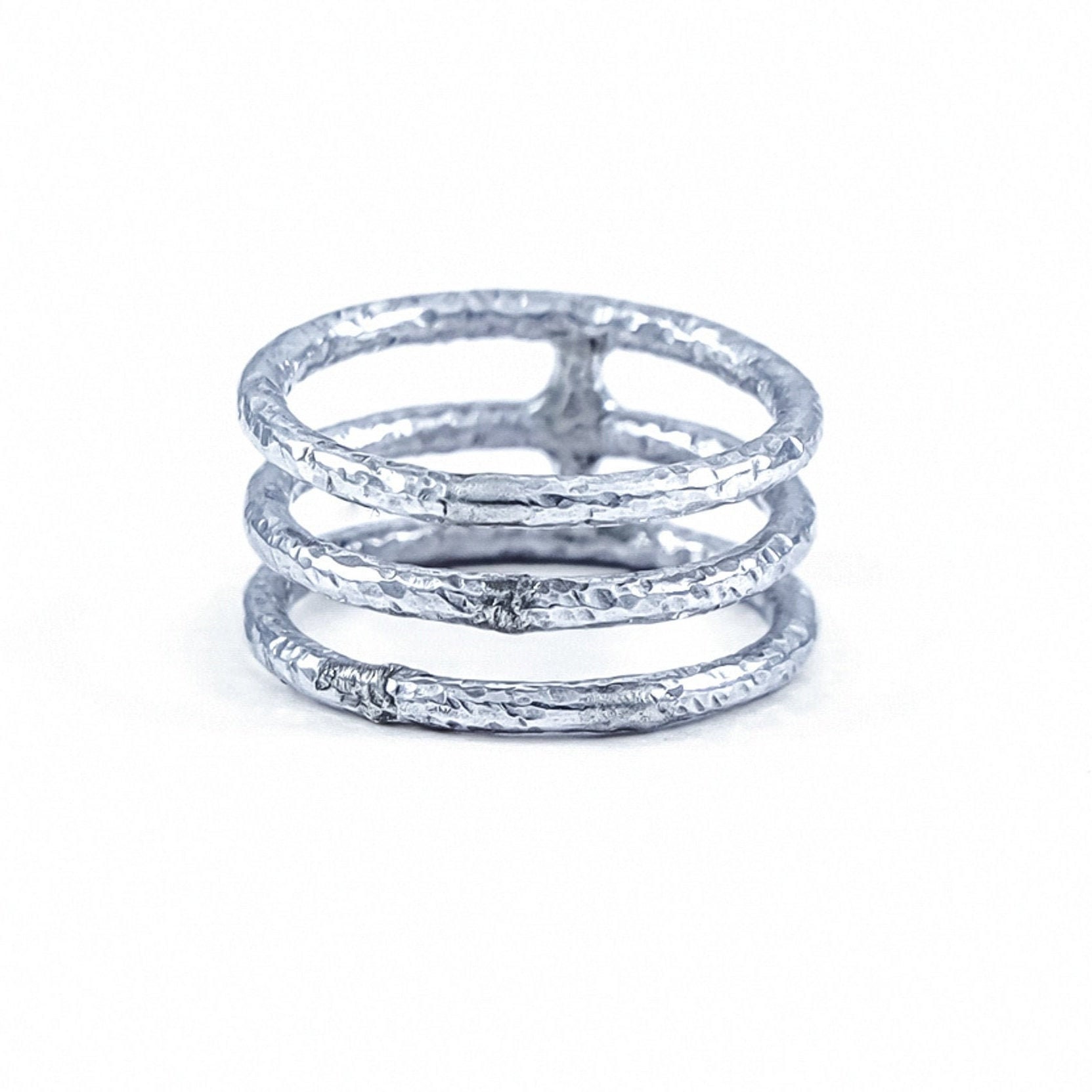 Hammered Sterling Silver Stackable Rings, Stacking Three Shanks Dainty Simple Handmade Band, Solid Ring