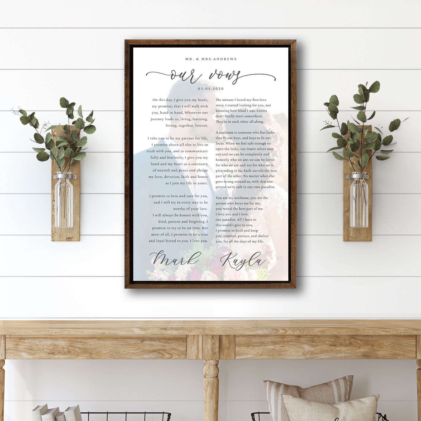 His & Hers Canvas Vows | Wedding Framed, Custom Print Vow Signs, Wall Art, First Dance Lyrics Art