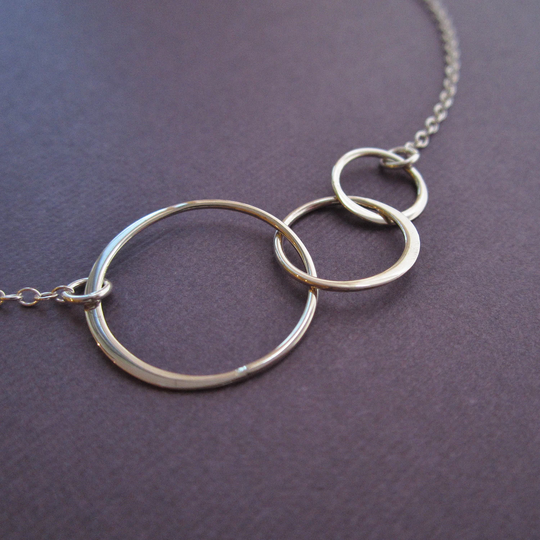 sterling Silver Necklace, Silver Circle Chain Three Open Circles, Simple Layering Link Necklace