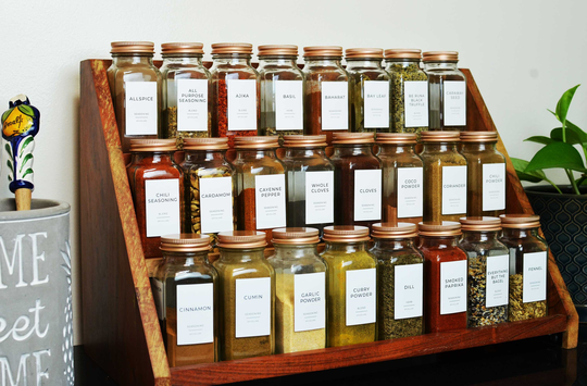 Spiceluxe 6 Oz Empty Spice Jar Set - Choose Color Square Glass Bottles, Personalized Labels, Shaker Tops, & Funnel Free Shipping