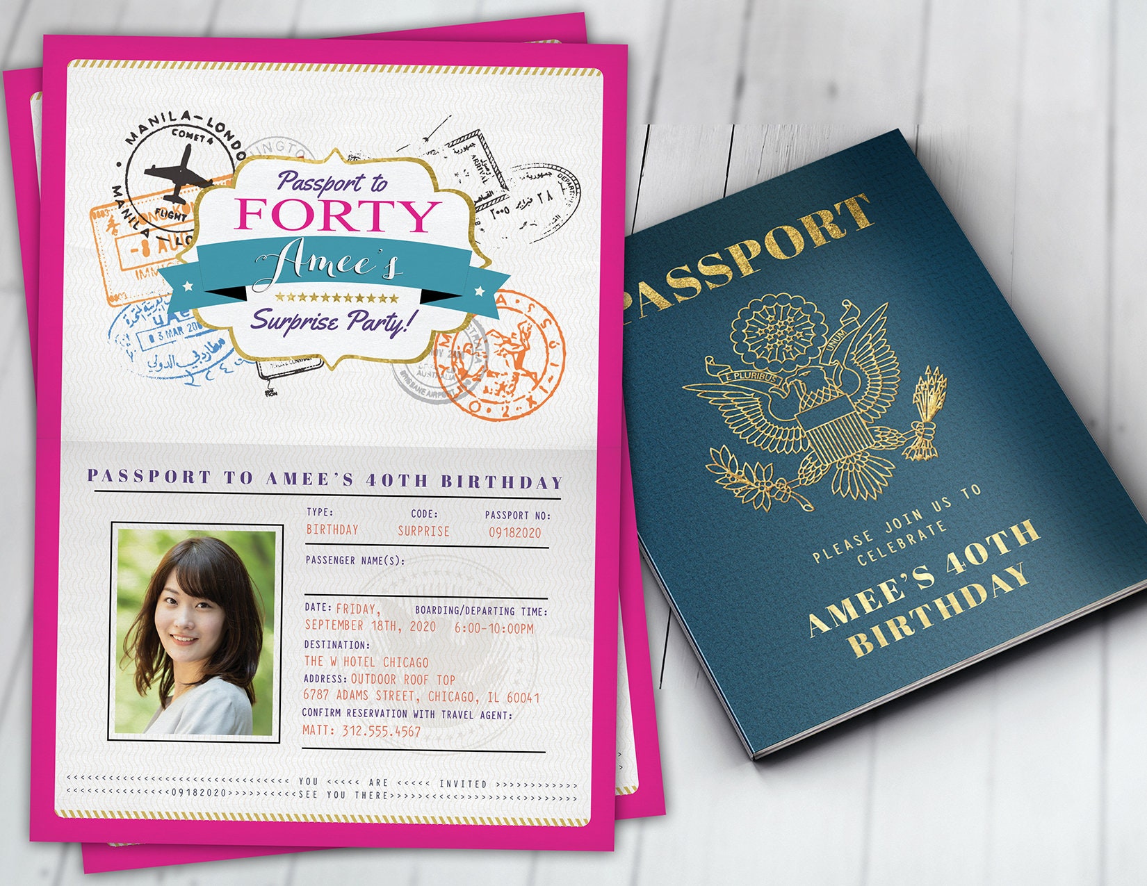 Any Age, Sweet 16, Birthday Invitation, Travel Destination, Passport Theme, Digital Files