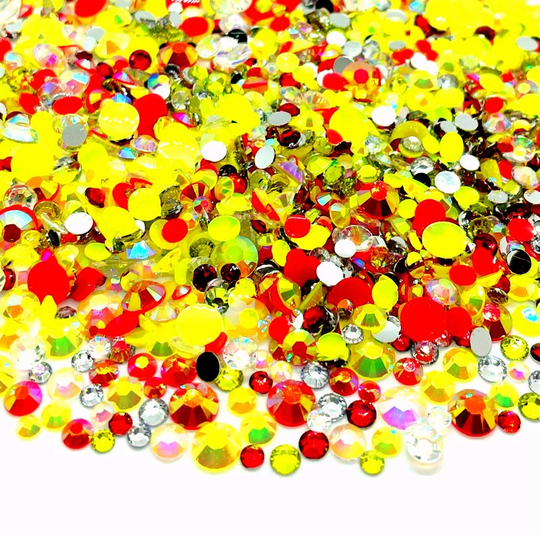 strawberry Lemonade Blend Rhinestone Mix 3/4/5/6mm Flatback Jelly Resin Rhinestones Mixed Size, Red | Clear Yellow White