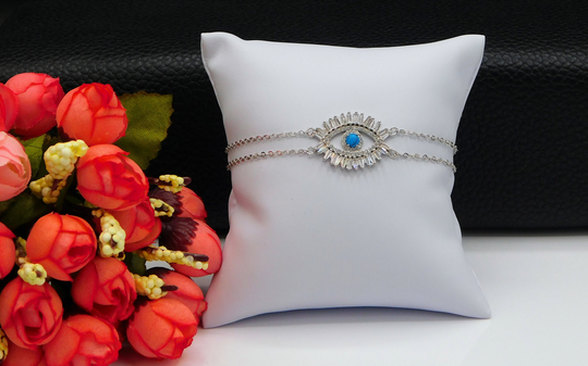 Evil Eye Adjustable Cz Bracelet, Colorful Silver Good Luck Rhodium Over Brass