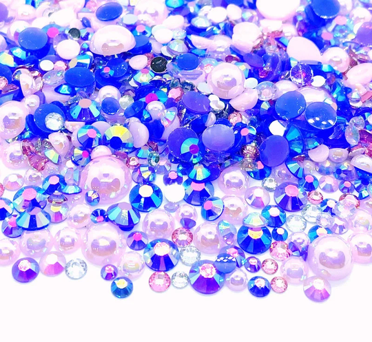 Ice Princess Blend Rhinestone Mix 2mm-10mm Flatback Jelly Resin | Faux Pearls Rhinestones Sizes, Blue Pink Purple