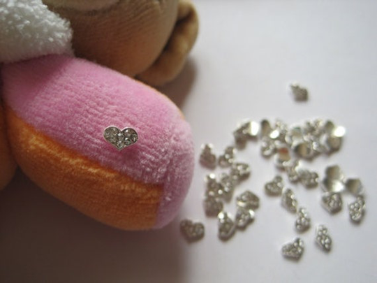 Md-113 5Pcs Fancy Metal Charms Crystal Rhinestone Silver Small Heart Nail Art Decoration Cellphone