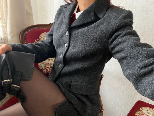 Vintage Anthracite Wool Blend Mini Skirt Suit/ S