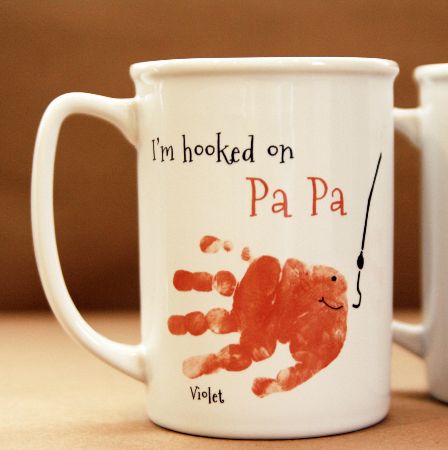 Fish Handprint Mug 203 Mug Hand & Footprint Art, Baby Keepsake, Grandpa, Dad Fishing Christmas, New Gift Print Kit