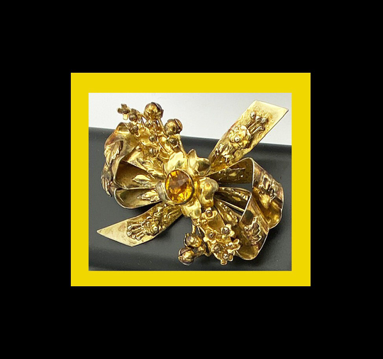 Hobe 14K On Sterling Vintage Flowers & Ribbons Brooch