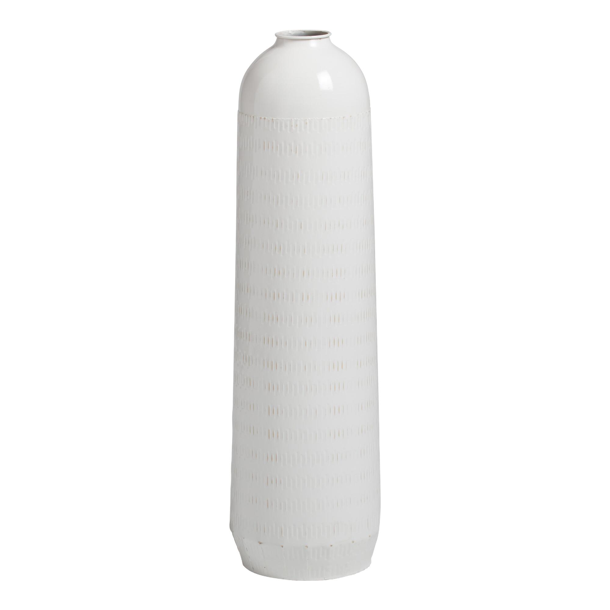 Tall White Punched Metal Vase: Cream by World Market