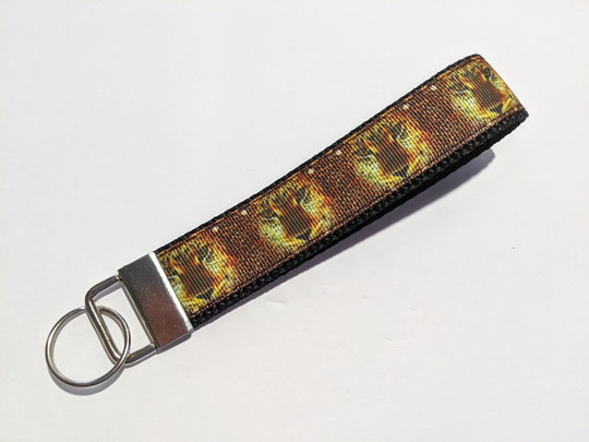 Keychain Cheetah Or Leopard Heads With Spots Handmade Key Fob Wristlet 1" Wide