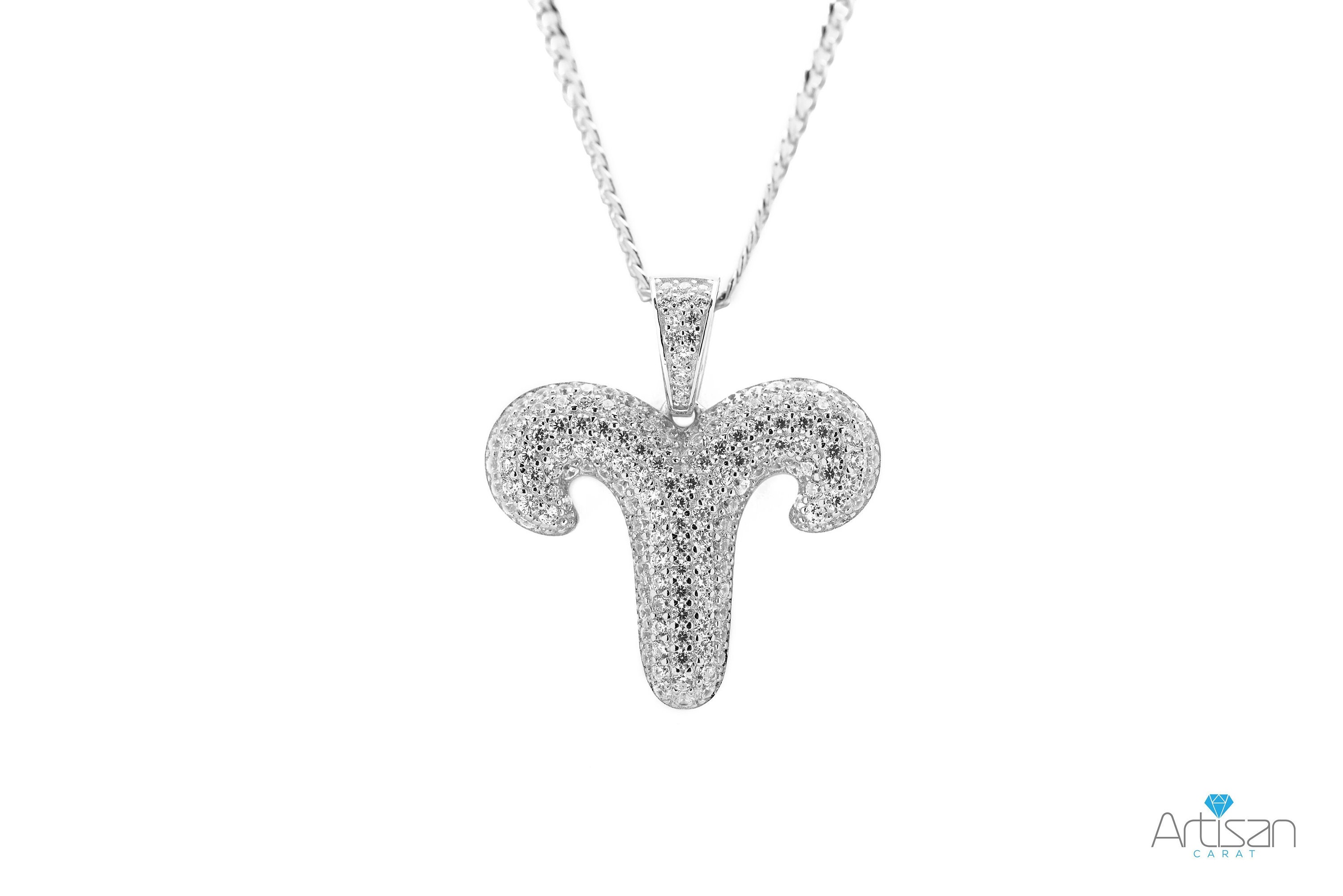 sterling Silver Aries Cz Zodiac Sign Ram Pendant With Necklace