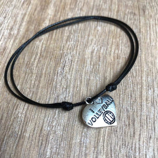 Volleyball Anklet, I Love Volleyball, Black Waxed Cord Adjustable Waterproof Wa001495