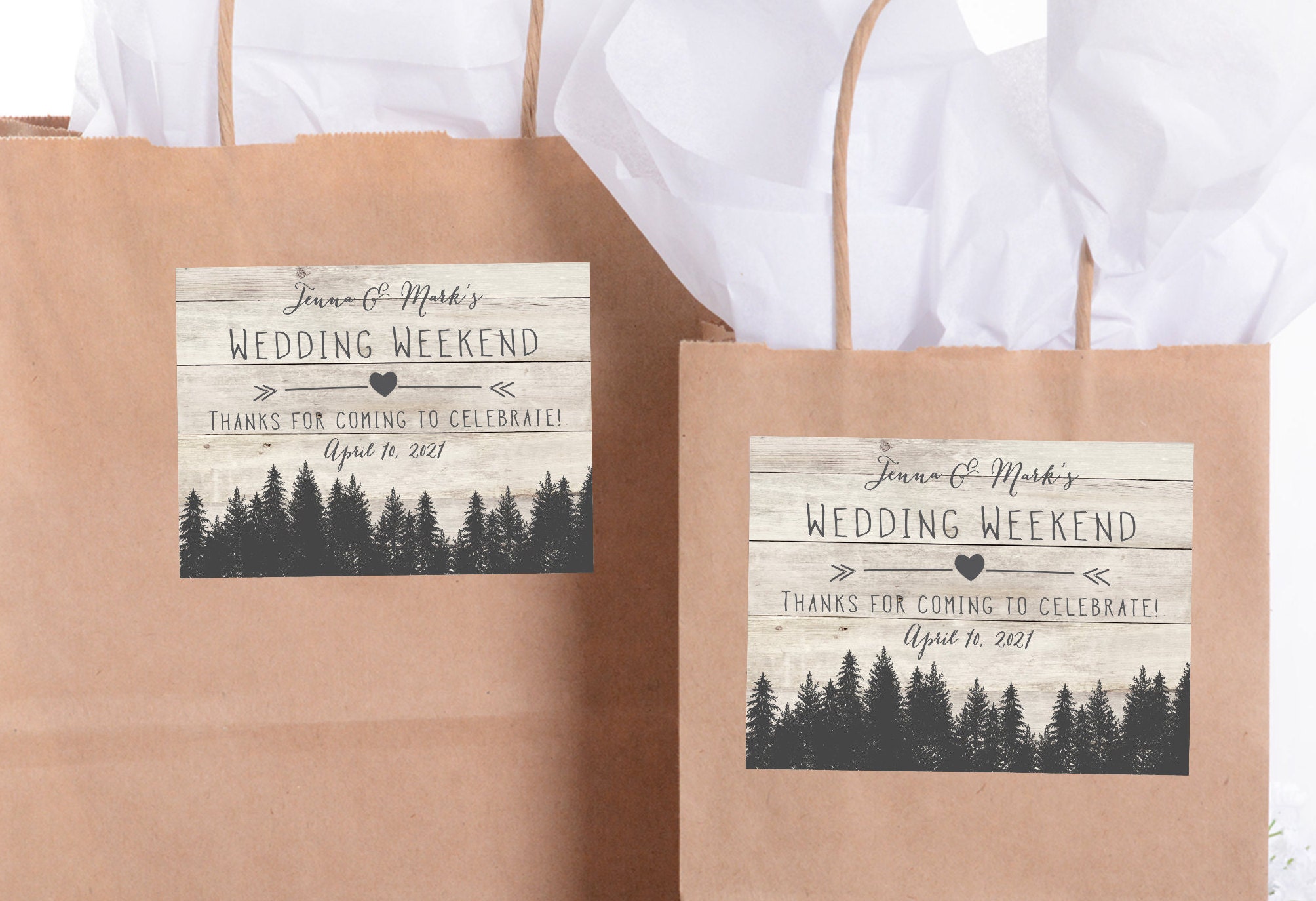 Rustic Wedding Bag Stickers - Welcome Bag/Box Labels Woodland #wdib-129