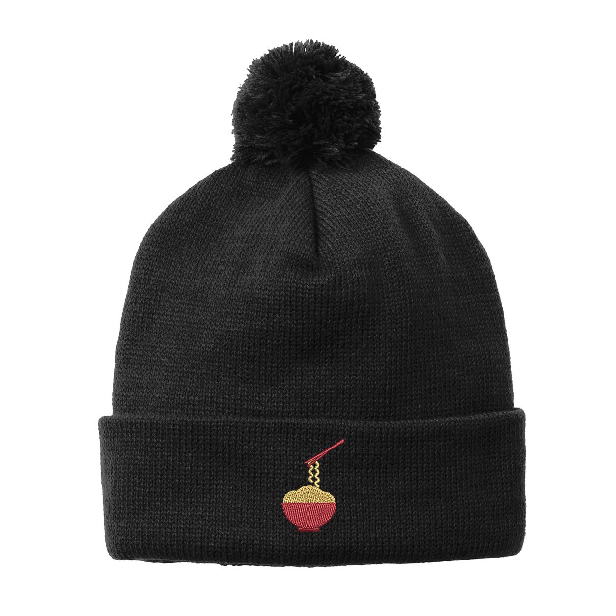 Ink Stitch Stc37 Ramen Embroidery Pom Striped Winter Beanie Hats - 6 Colors