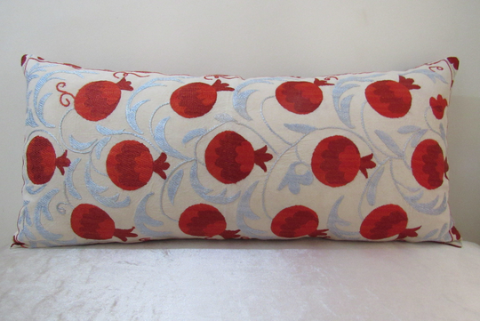 Suzani Pillow, Ikat Pillow, Double Side Pillow, Lumbar Pillow, Silk Embroidery Suzani Pillow, Cotton Ikat Pillow, 31 Inches X 15 Inches, No52